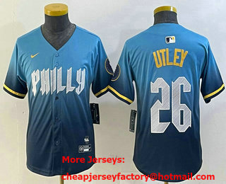 Youth Philadelphia Phillies #26 Chase Utley Blue 2024 City Connect Limited Stitched Jersey
