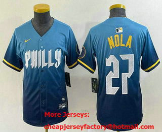 Youth Philadelphia Phillies #27 Aaron Nola Blue 2024 City Connect Limited Stitched Jersey