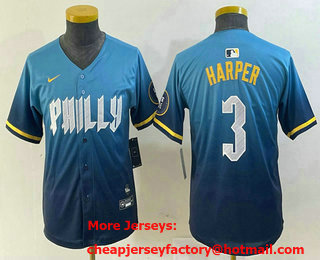 Youth Philadelphia Phillies #3 Bryce Harper Blue 2024 City Connect Limited Stitched Jersey