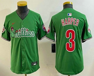 Youth Philadelphia Phillies #3 Bryce Harper Green Fashion Cool Base Jersey