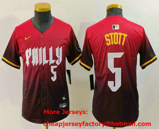 Youth Philadelphia Phillies #5 Bryson Stott Number Red 2024 City Connect Limited Jersey