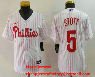 Youth Philadelphia Phillies #5 Bryson Stott White Pinstripe Stitched Cool Base Jersey