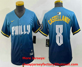 Youth Philadelphia Phillies #8 Nick Castellanos Blue 2024 City Connect Limited Stitched Jersey