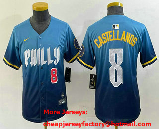Youth Philadelphia Phillies #8 Nick Castellanos Number Blue 2024 City Connect Limited Stitched Jersey