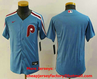 Youth Philadelphia Phillies Blank Light Blue Cooperstown Cool Base Jersey