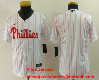 Youth Philadelphia Phillies Blank White Pinstripe Stitched Cool Base Jersey
