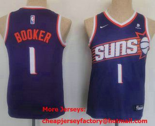 Youth Phoenix Suns #1 Devin Booker Purple 2023 Icon Sponsor Swingman Jersey