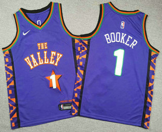 Youth Phoenix Suns #1 Devin Booker Purple 2024 City Edition Stitched Jersey