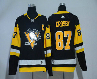 Youth Pittsburgh Penguins #87 Sidney Crosby Black With Handwork Sequin Fashion Team Logo Home 2017-2018 Hockey Stitched NHL Jersey