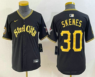 Youth Pittsburgh Pirates #30 Paul Skenes Black City Stitched Limited Jersey