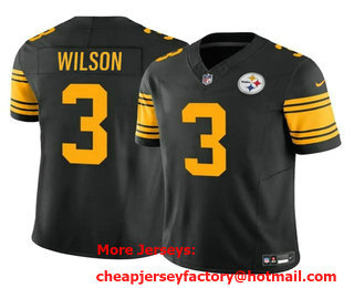 Youth Pittsburgh Steelers #3 Russell Wilson Black Yellow 2023 FUSE Color Rush Stitched Nike Limited Jersey