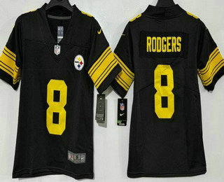 Youth Pittsburgh Steelers #8 Aaron Rodgers Limited Black Throwback Vapor Jersey