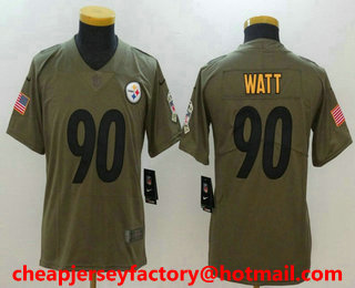 Youth Pittsburgh Steelers #90 T. J. Watt Olive 2017 Salute To Service Stitched NFL Nike Limited Jersey