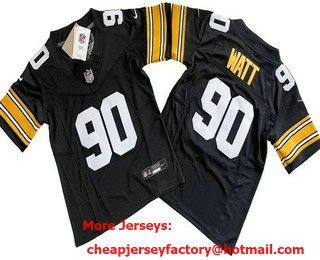 Youth Pittsburgh Steelers #90 TJ Watt Limited Black Alternate FUSE Vapor Jersey