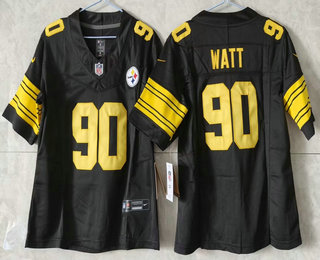 Youth Pittsburgh Steelers #90 TJ Watt Limited Black Throwback FUSE Jersey