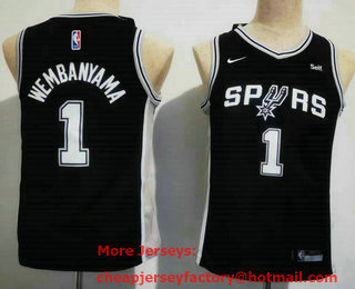Youth San Antonio Spurs #1 Victor Wembanyama Black 2023 Icon Edition Stitched Basketball Jersey