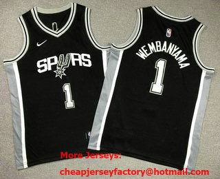 Youth San Antonio Spurs #1 Victor Wembanyama Black Icon Swingman Jersey