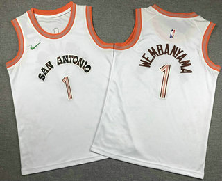 Youth San Antonio Spurs #1 Victor Wembanyama White 2023 City Icon Swingman Jersey