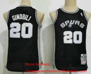 Youth San Antonio Spurs #20 Manu Ginobili Black Hardwood Classics Soul Swingman Throwback Jersey