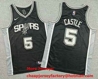 Youth San Antonio Spurs #5 Stephon Castle Black Icon Swingman Jersey
