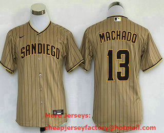 Youth San Diego Padres #13 Manny Machado Khaki Stitched MLB Cool Base Nike Jersey