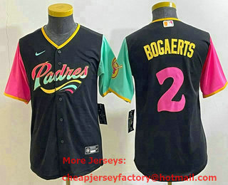 Youth San Diego Padres #2 Xander Bogaerts Black NEW 2023 City Connect Cool Base Stitched Jersey 01