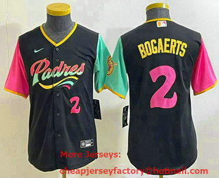 Youth San Diego Padres #2 Xander Bogaerts Number Black NEW 2023 City Connect Cool Base Stitched Jersey 01