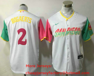 Youth San Diego Padres #2 Xander Bogaerts White NEW 2023 City Connect Cool Base Stitched Jersey 01