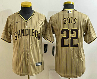 Youth San Diego Padres #22 Juan Soto Khaki Stitched MLB Cool Base Nike Jersey