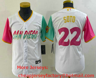 Youth San Diego Padres #22 Juan Soto White 2022 City Connect Cool Base Stitched Jersey