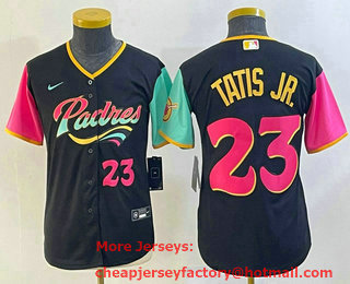 Youth San Diego Padres #23 Fernando Tatis Jr Black Number 2022 City Connect Cool Base Stitched Jersey 01
