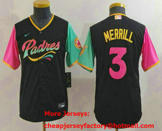 Youth San Diego Padres #3 Jackson Merrill Black Fashion Baseball Jersey