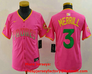 Youth San Diego Padres #3 Jackson Merrill Pink Fashion Baseball Jersey
