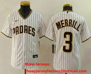 Youth San Diego Padres #3 Jackson Merrill White 2023 Cool Base Stitched Jersey