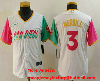 Youth San Diego Padres #3 Jackson Merrill White 2024 City Connect Cool Base Stitched Jersey