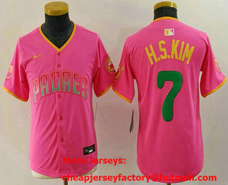 Youth San Diego Padres #7 Ha Seong Kim Pink Fashion Baseball Jersey