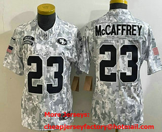 Youth San Francisco 49ers #23 Christian McCaffrey Arctic Camo 2024 FUSE Salute to Service Limited Stitched Jersey