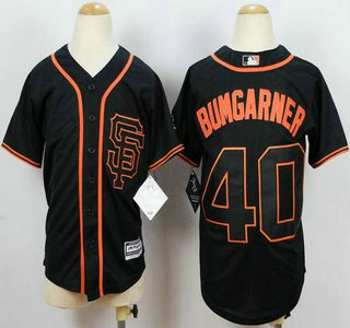 Youth San Francisco Giants #40 Madison Bumgarner Alternate Black SF 2015 MLB Cool Base Jersey