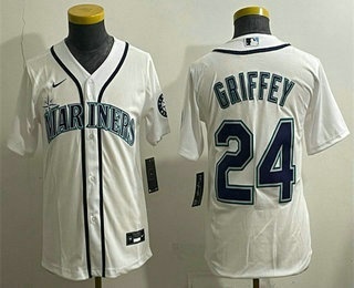 Youth Seattle Mariners #24 Ken Griffey Jr White Cool Base Jersey