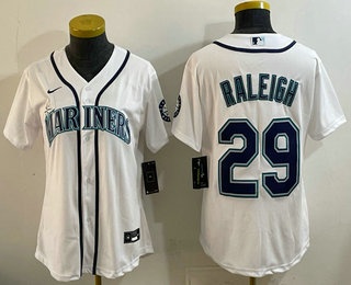 Youth Seattle Mariners #29 Cal Raleigh White Cool Base Jersey