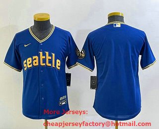 Youth Seattle Mariners Blank Blue 2023 City Connect Cool Base Stitched Jersey