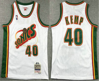 Youth Seattle Supersonics #40 Shawn Kemp 1994-95 White Hardwood Classics Soul Swingman Throwback Jersey