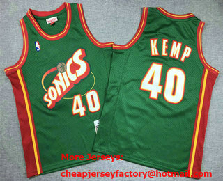 Youth Seattle Supersonics #40 Shawn Kemp 1995-96 Green Hardwood Classics Soul Swingman Throwback Jersey
