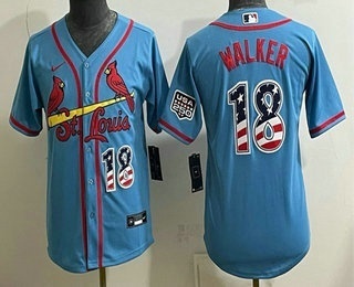 Youth St Louis Cardinals #18 Jordan Walker Blue USA 250 Fourth of July Stitched Jersey