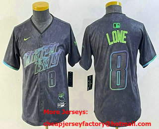 Youth Tampa Bay Rays #8 Brandon Lowe Charcoal 2024 City Connect Player Number Limited Cool Base Jersey