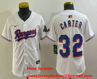 Youth Texas Rangers #32 Evan Carter White 2024 Gold Collection Limited Cool Base Jersey 11
