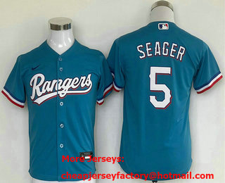 Youth Texas Rangers #5 Corey Seager Light Blue Stitched Cool Base Nike Jersey