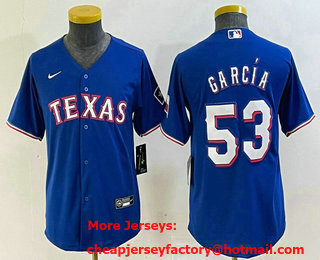 Youth Texas Rangers #53 Adolis Garcia Blue Cool Base Jersey