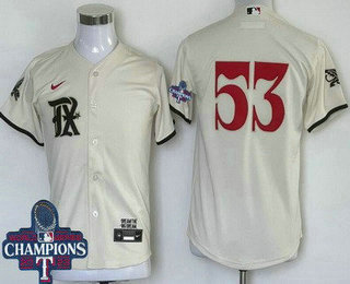 Youth Texas Rangers #53 Adolis Garcia Cream City 2023 World Series Champions Cool Base Jersey