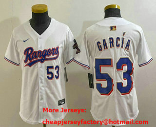 Youth Texas Rangers #53 Adolis Garcia Number White 2024 Gold Collection Limited Cool Base Jersey 12
